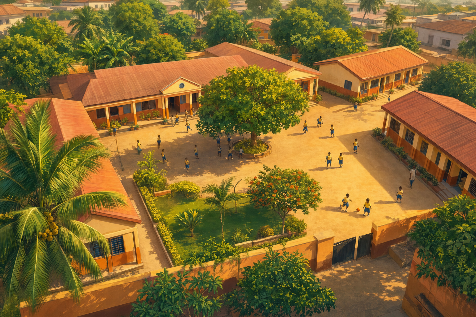 Aerial view of the Growing Tree Elementary School campus in Accra, Ghana